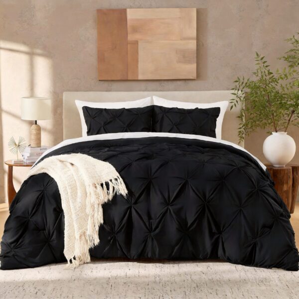 Pinch Pleat Comforter Set 3 Pieces, All Season Down Alternative Soft Microfiber Bedding Set with Pillowcases, Multi Size Available