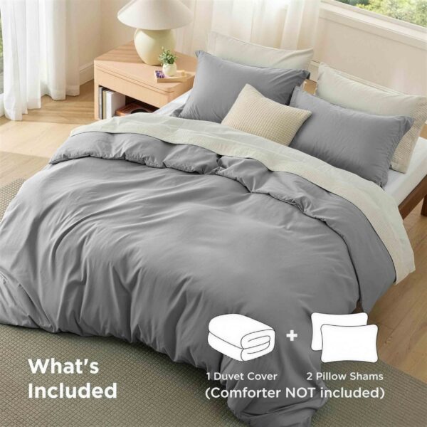 Double Brushed Duvet Cover Set, 3 Pieces Soft Breathable Solid Bedding Set with Zipper Closure, No Comforter