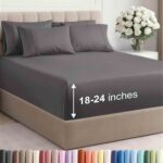 21 Inch Extra Deep Pockets, Breathable Cooling Wrinkle-Resistant Microfiber, Hotel-Grade Luxury Bed Sheets & Fitted Sheet, Dark Gray